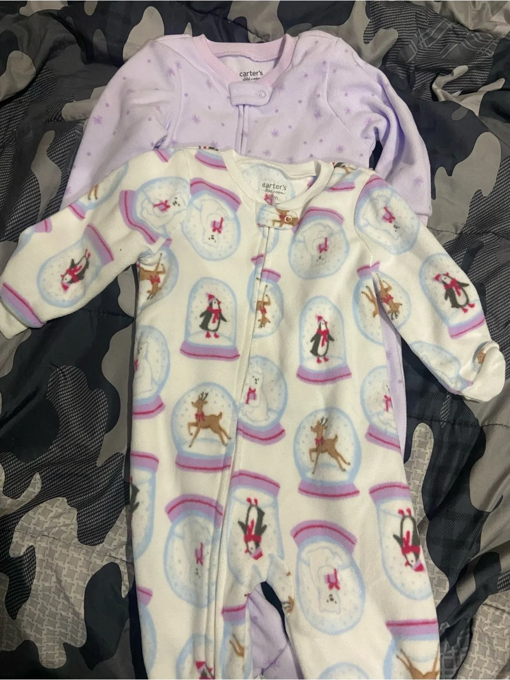 Carter's Lavender and White Holiday Snow Globe Fleece Footies (2-Pack)